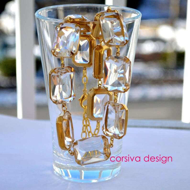 Crystal Glass Necklace Georgian Anna Necklace Riviera Statement Diamond Clear Glass Jewel Necklace Choker image 1