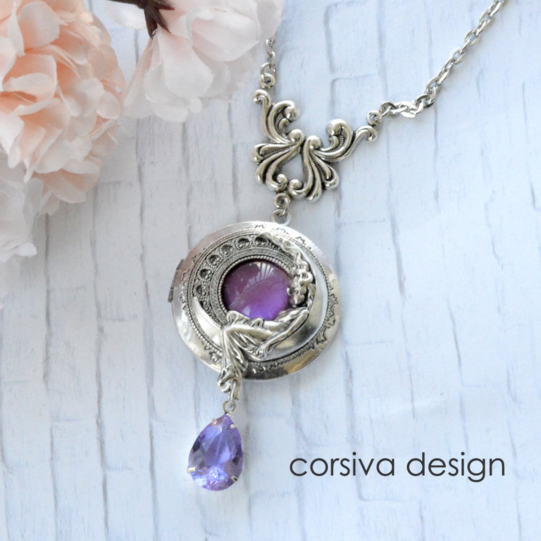 Moon Locket Pendant Necklace Crescent Moon Goddess Fantasy Art Jewelry ...