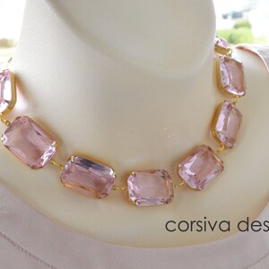 Anna Riviera Necklace Octagon Pink Glass Georgian Style Jewel Statement Necklace Choker image 2