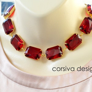 Georgian Riviera Necklace Octagon Ruby Red Glass Jewel Statement Anna Necklace