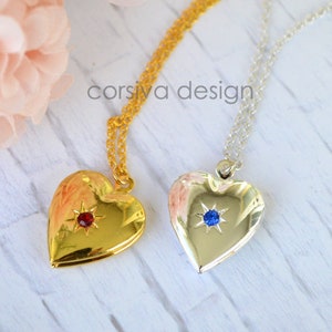 Heart Locket Necklace BirthStone Rhinestone Dainty 18mm Gift For Her Bridesmaids Mom Wife Daughter