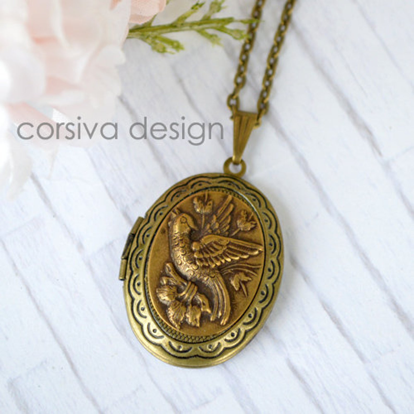 Antique Brass Phoenix Bird Locket Charm Photo Necklace - Etsy
