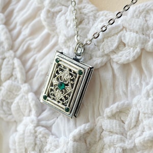 Antique Brass Book Locket Victorian Style Pendant Art Necklace