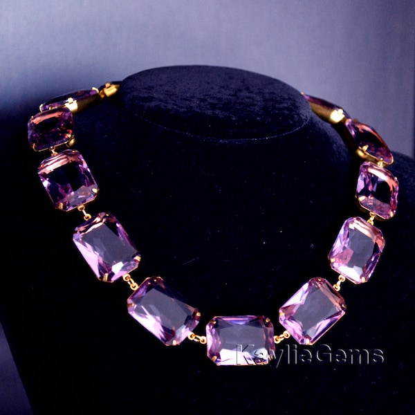 Anna Wintour Necklace Octagon Purple Violet Glass Georgian Collet Style Stunning Blue Glass Stone Jewel Statement Necklace Choker