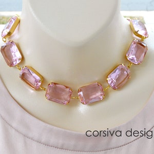 Anna Riviera Necklace Octagon Pink Glass Georgian Style Jewel Statement Necklace Choker