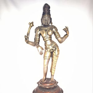 Statue en métal de Shiva Shakti 3, env. Années 50, 30 cm