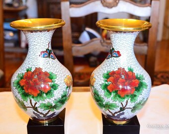 ヴィンテージの中国製ミニチュア七宝焼き花瓶スタンド 3個セット 20