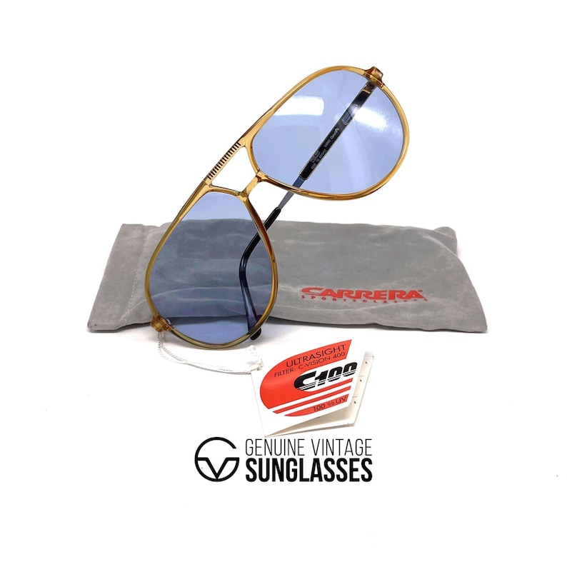 Vintage CARRERA 5335 VARIO-zonnebril – ambar kristal, blauwe heldere glazen afbeelding 9
