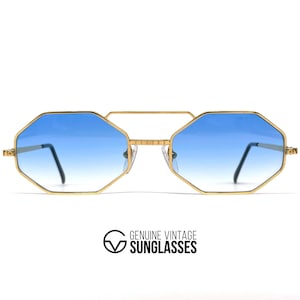 Lunettes de soleil vintage NOS PASCAL MORABITO 8431 - Allemagne des années 80 - Grande - Originales - Plaqué or / Bleu