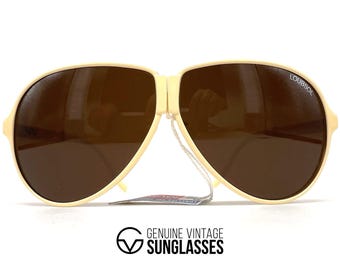 Gafas de sol plegables vintage LOUBSOL 1910 - Francia, años 80 - Grande - RARAS - Originales - Nuevas - Crema/Marrón