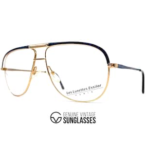 NOS vintage ESSILOR "Les Lunettes" 722 02 063 glasses - 80's France - Gold / Blue - Large