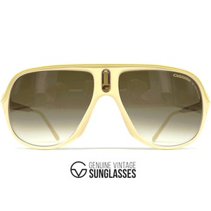 Gafas de sol vintage CARRERA "SAFARI" color marfil/amarillo - Italia, años 90 - Grandes - Originales