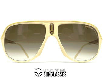 NOS vintage CARRERA &quot;SAFARI&quot; Ivory/Yellow sunglasses - Italy 90&#39;s - Large - Original