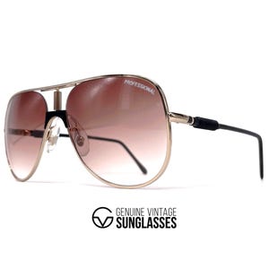 NOS vintage ALITALIA " PROFESSIONAL 560 " Piloten Sonnenbrille - 80er Italien - Large - Rare - Original - Gold / Braun