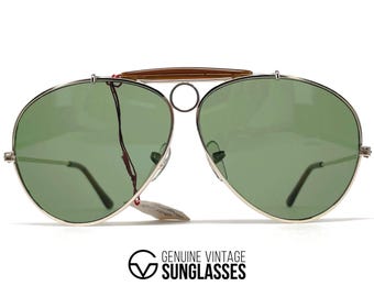 Vintage VUARNET POUILLOUX 5210 Shooter sunglasses - France 1980's NOS - Ultra rare - Gold / Green mineral