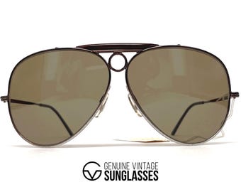 Vintage VUARNET POUILLOUX 6031 Shooter aviator sunglasses - France 80's NOS - Ultra rare - Black & Chrome
