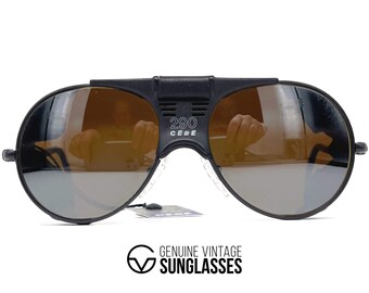 NOS vintage CEBE 290 "Walter Cecchinel" glacier sunglasses - France '90s - Original - Black - Leather