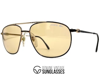 NOS vintage LACOSTE 121 sunglasses - Gold/Black - France 90's - Large - Photocromic