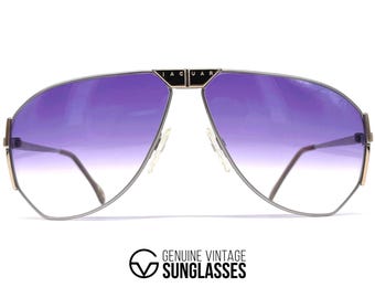 Vintage JAGUAR 715 Sunglasses – 80s Oversized Aviator, Silver & Gold