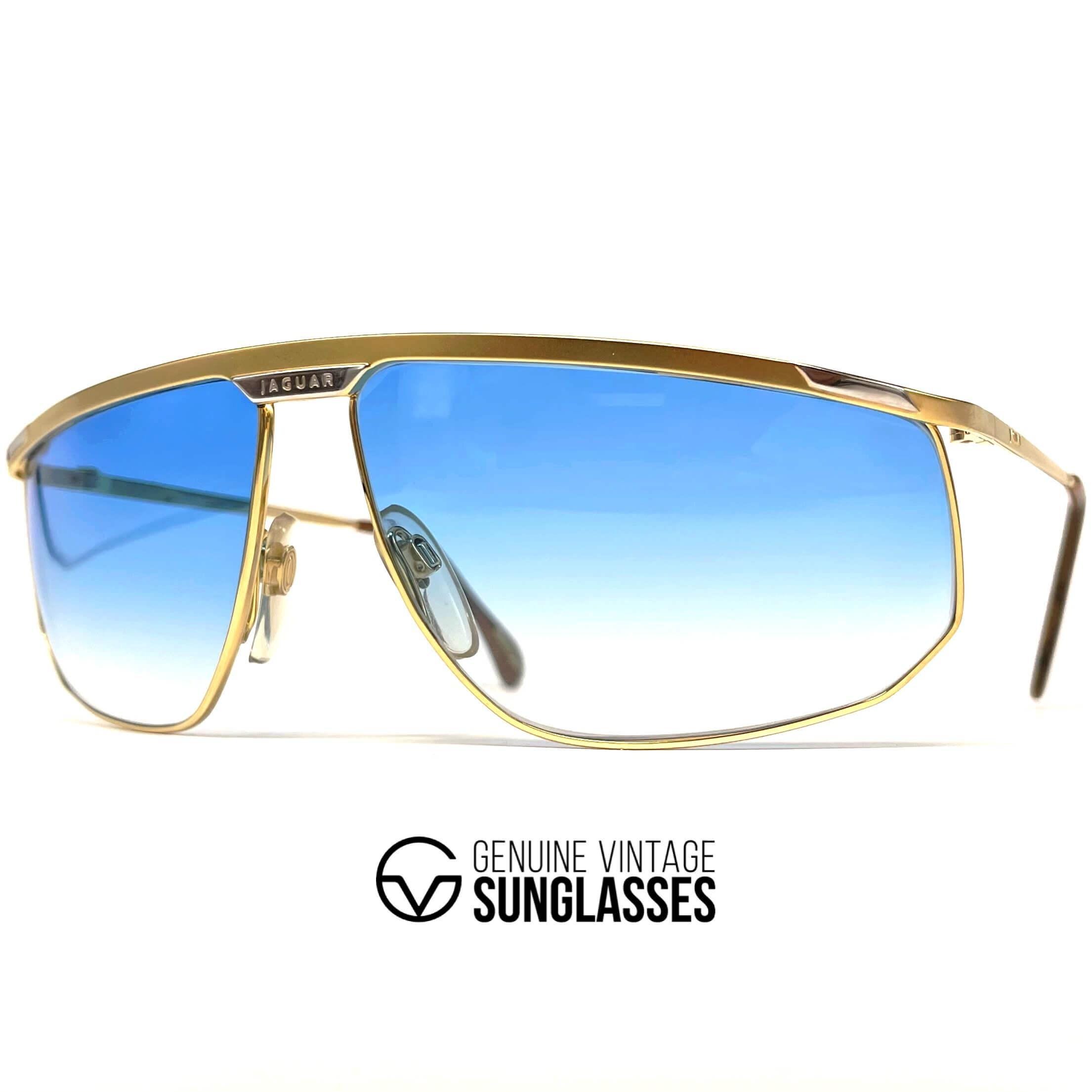 Vintage Jaguar 709 Sunglasses – 80s Gold Aviator, Blue Gradient