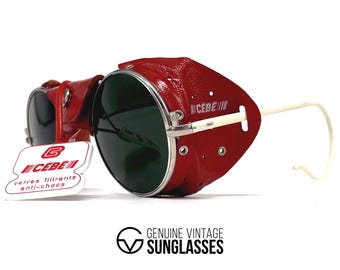Gafas de sol vintage CEBE 286 de piel estilo glaciar - Francia, años 90 - Medianas - Nuevas - Rojas/Verdes