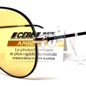 Vintage CEBE 205 Ambermatic photochromic aviator sunglasses - France 1980's - Medium - Gold / Black / Mineral Lenses image 6