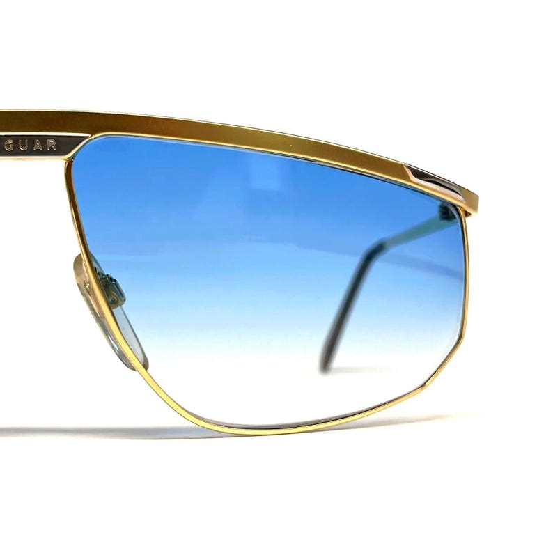Vintage Jaguar 709 Sunglasses – 80s Gold Aviator, Blue Gradient Lens (NOS) image 3