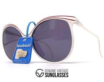 Gafas de sol vintage LOUBSOL Evian - Francia, años 80 - Grande - Raras - Originales - Nuevas - Blancas/Grises