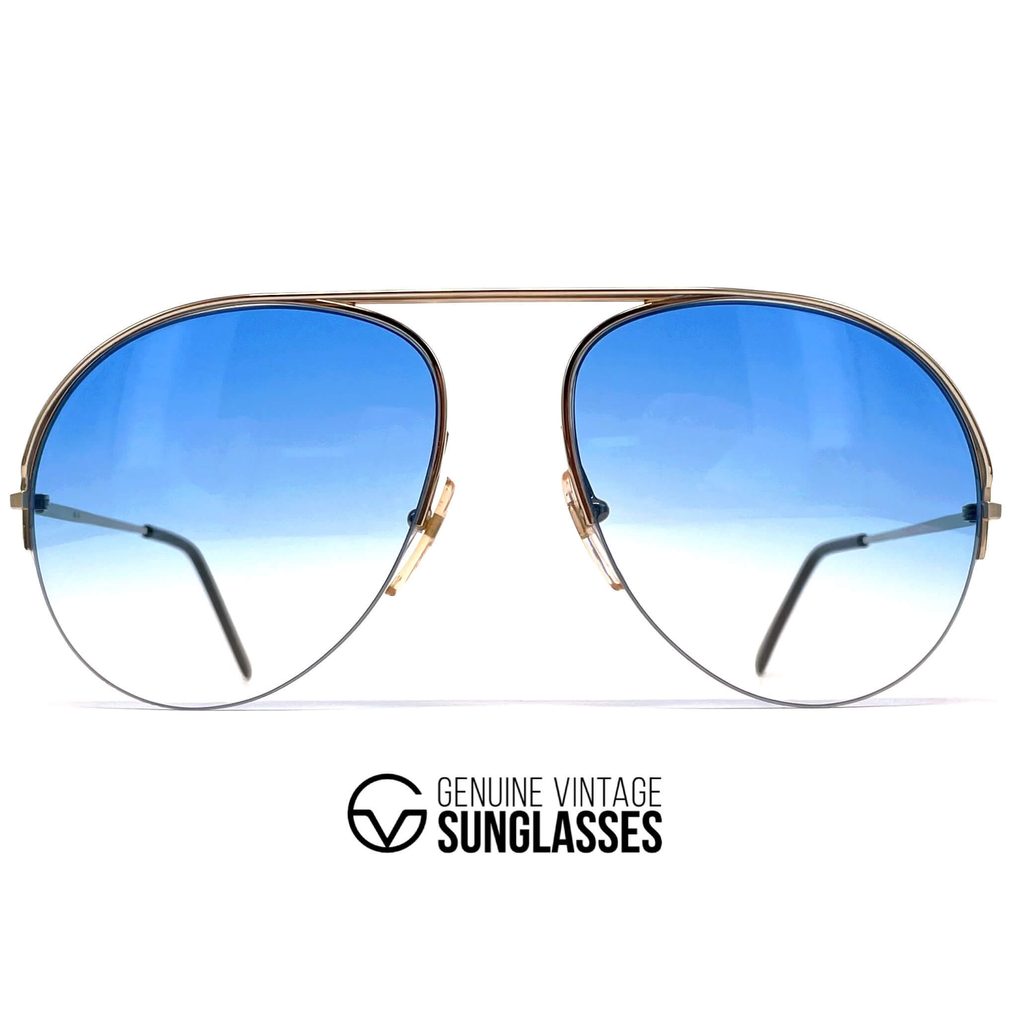 Vintage OWP DESIGN 1487 sunglasses - 70's W.Germany - Large - Original - Gold / Blue - Rimless