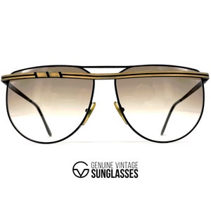 Vintage LAURA BIAGIOTTI " OXSOL " sunglasses - 80's Italy - Original - Large - Black/Gold