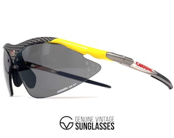 Gafas de sol deportivas vintage CARRERA 4896 - RARAS - Italia, años 70 - Grande - Carbono / Amarillo - Nuevas