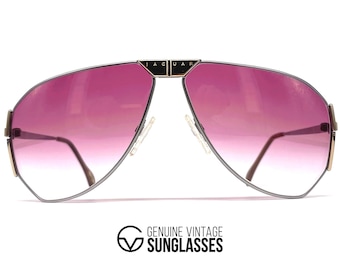 Vintage JAGUAR 715 Sunglasses: Oversized 80s Aviator, Silver & Gold