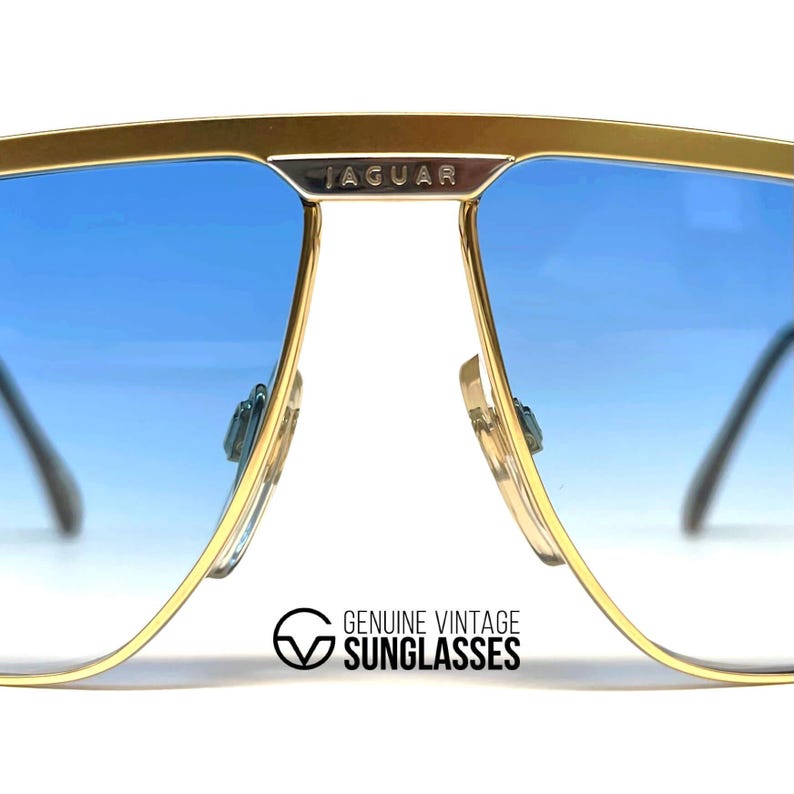 Vintage Jaguar 709 Sunglasses – 80s Gold Aviator, Blue Gradient Lens (NOS) image 5