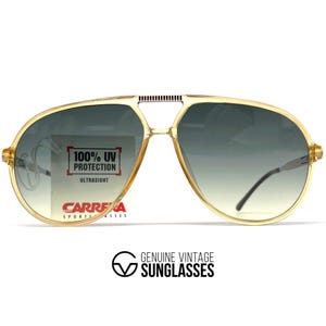 NOS vintage CARRERA 5335 &quot;VARIO&quot; sunglasses - W.Germany &#39;70s - Rare model - Large - Yellow Crystal / Green