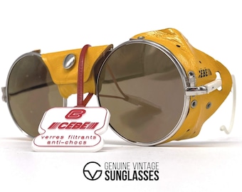 Gafas de sol vintage CEBE 286 de piel estilo glaciar - Francia, años 90 - Medianas - Nuevas - Amarillas / Espejadas