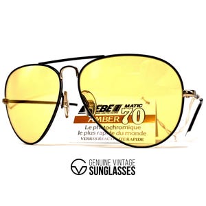 Vintage CEBE 205 Ambermatic photochromic aviator sunglasses - France 1980's - Medium - Gold / Black / Mineral Lenses image 5
