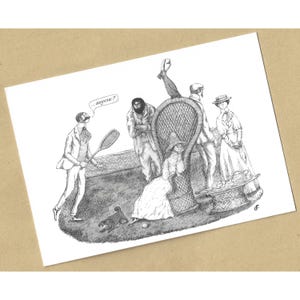 Vintage Postkarte von Edward Gorey - [Tennis]...irgendjemand? Kunstpost