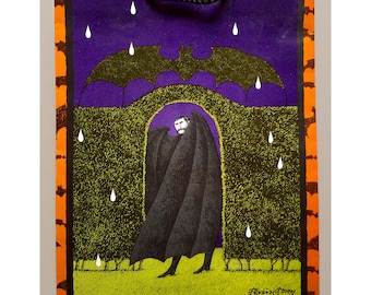 Bolso de mano de Halloween con el Drácula de Edward Gorey - VINTAGE 2001 Mani-G-Raps - RARO