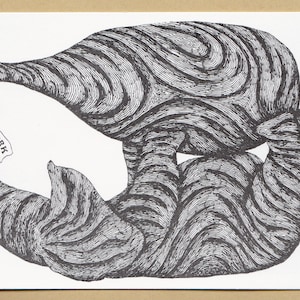 Edward Gorey - Cartão postal de elefante não utilizado - Exposição New Work 1991 - VINTAGE Gotham Book Mart Gallery