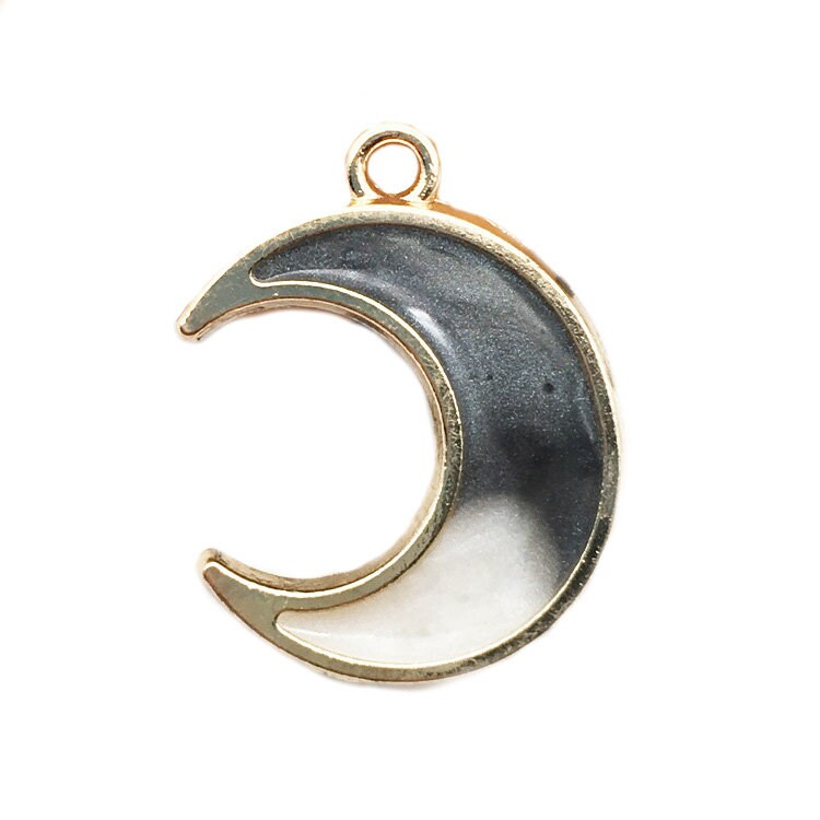 4 black and white Moon Charms Enamel Moon Charm Moon and | Etsy