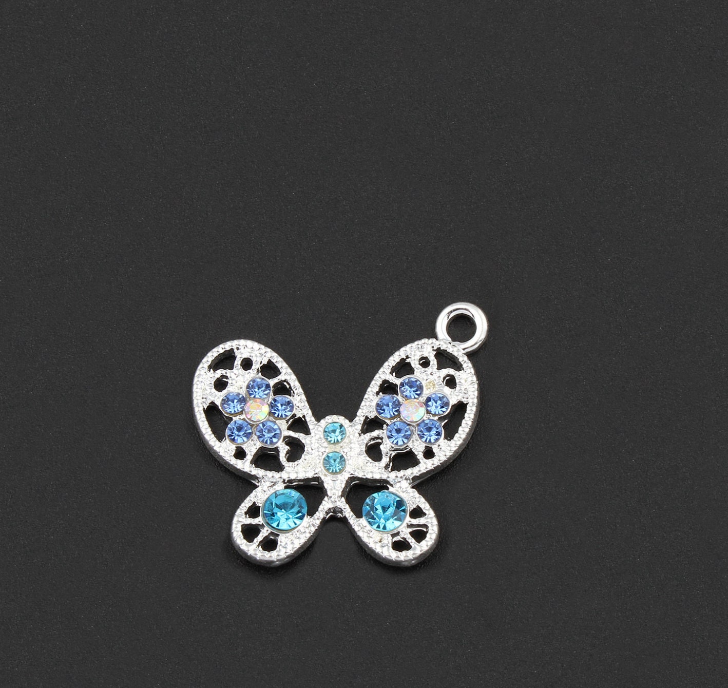 4 Butterfly Charms Pendants Rhinestone Butterfly Charm Etsy