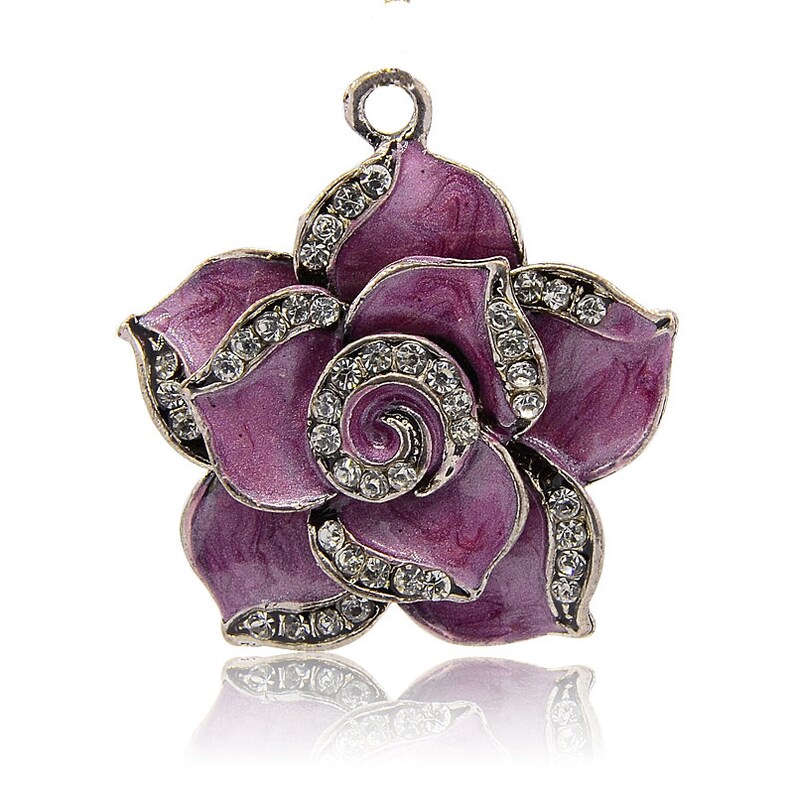 Rose Charm Pendant Large Rose Charm Pendant Pink Rose Etsy