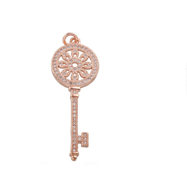 Key Charm Pendant Rose Gold Key Pendant Rose Gold Skeleton Etsy
