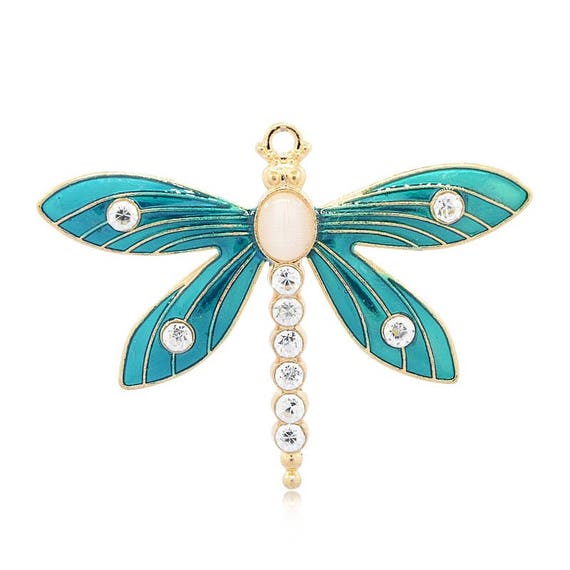 Large Retro Enamel Butterfly//Dragonfly Pendants Turquoise and Blue
