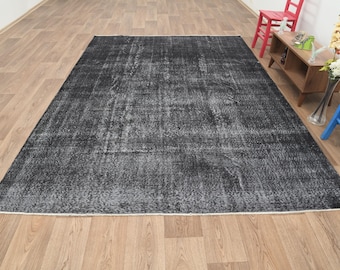 7x10 Handmade Rug,7x10 Turkish Rug,7x10 Oushak Rug,Anatolian Rug,7x10 Area Rug,Black Area Rug,Living Room Rug,Vintage Area Rug,S-2753