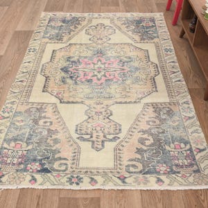 4x7 Turkish rug,4x7 Vintage rug,4x7 Oushak rug,Living room rug,Turkish vintage rug,Oushak area rug,Bedroom rug,Anatolian rug,A-1577