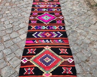 Turkish Wool Rugs 2.7 x11,9.feet,86x362cm,oushak Rugs  oushak runner rugs hallway rug vintage rug, turkish vintage rug handknoted rugs,D-105