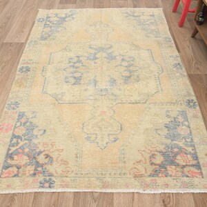 4x7 Vintage Rug,4x7 Oushak Rug,4x7 Turkish Rug,Anatolian Rug,Handmade Rug,4x7 Faded Rug,4x7 Area Rug,Bedroom Rug,Living Room Rug,A-1365