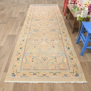 Vintage Turkish Runner Rug 4x12, Handmade Wool Oushak Rug, Extra Long Hallway Runner, Anatolian Rug, Boho Decor, Vintage Rug, B -4105