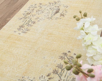 4x6 Rug,4x6 Vintage rug,4x6 Turkish rug,4x6 Oushak rug,Gift rug,Wool rug,Vintage handmade rug,Vintage turkish rug,Neutral rug,Home,S-2031